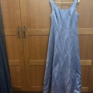 David’s Bridal Lavender Bridesmaid Gown with beading detail front and back.